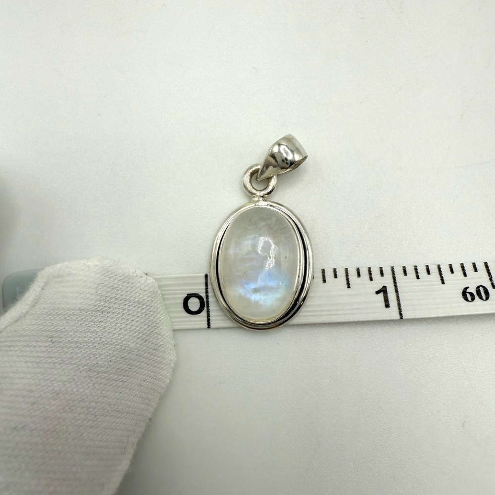 Genuine Oval Cabochon Rainbow Moonstone .925 Sterling Silver Pendant - Picture 16 of 16